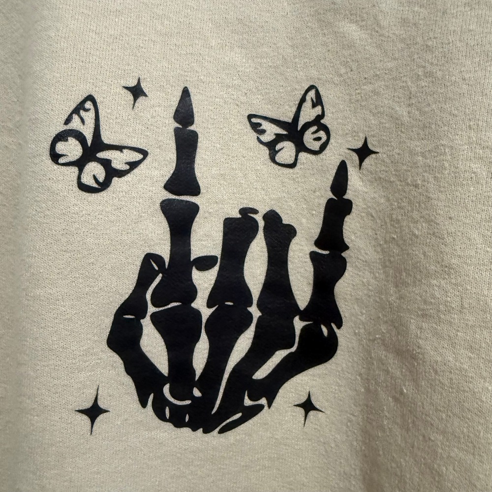 Gildan Heavy Blend Motherhood Skeleton Hand Butterfly Graphic Sweatshirt Tan M - Picture 2 of 9